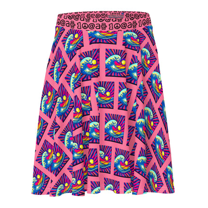 Women's Pink Samurai Waves Skater Skirt