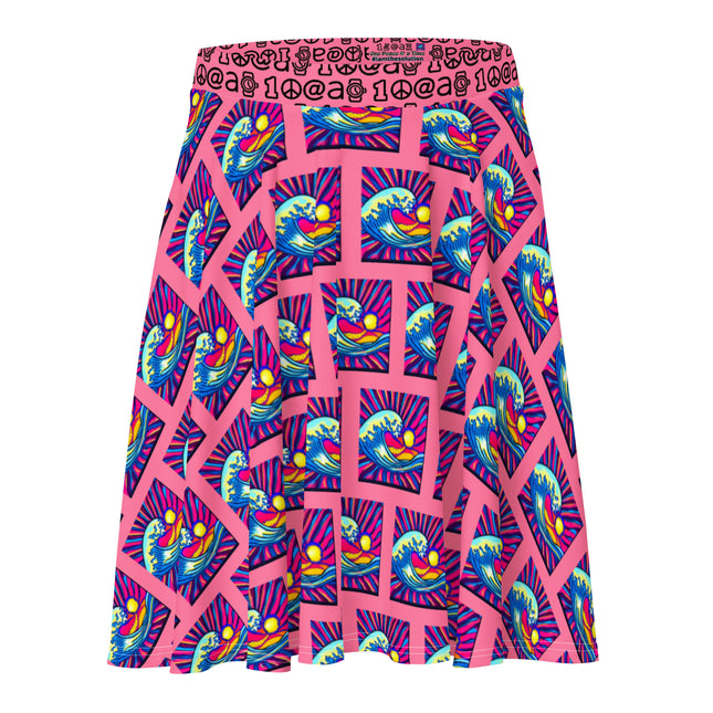 Women's Pink Samurai Waves Skater Skirt