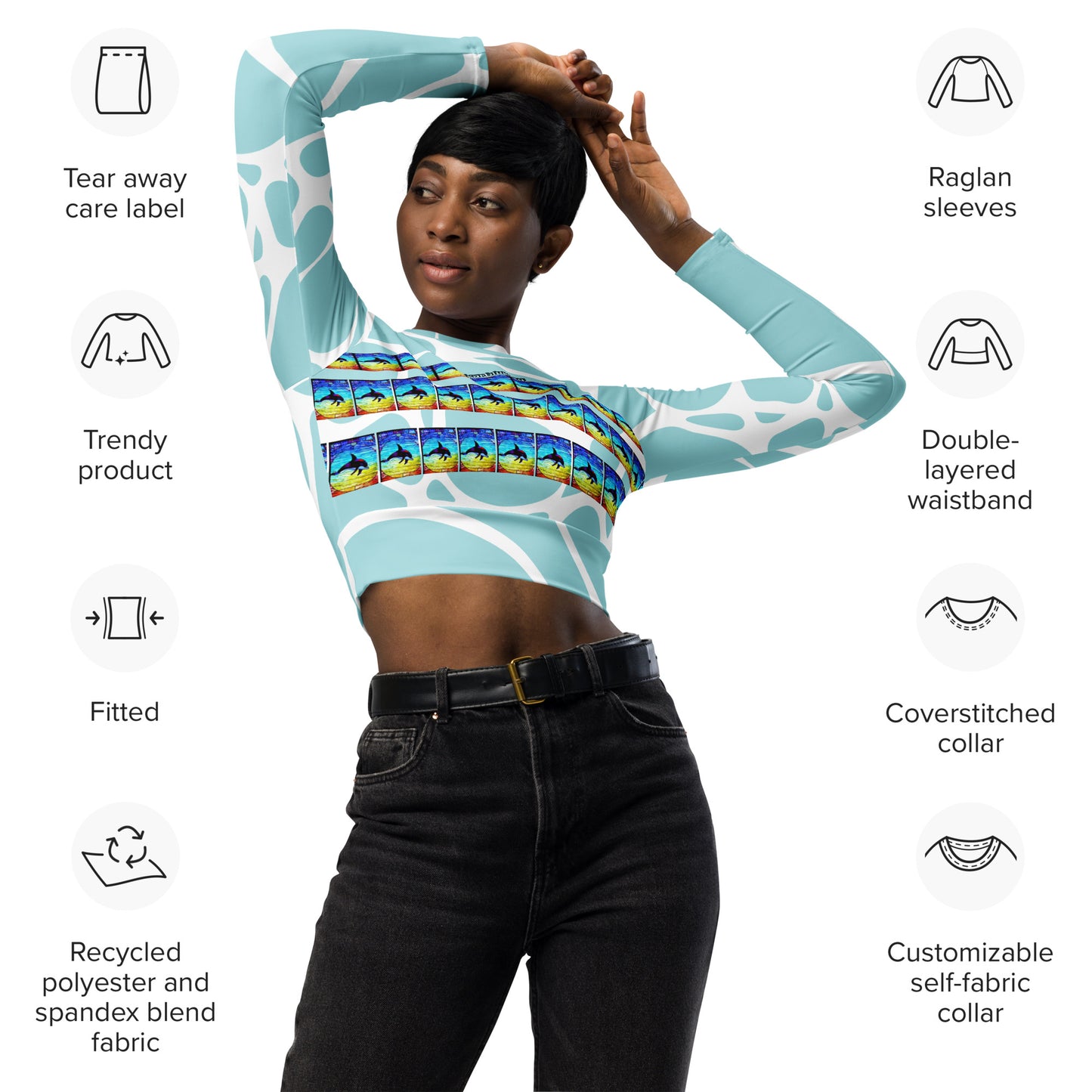 long-sleeve crop top #Clear Blue