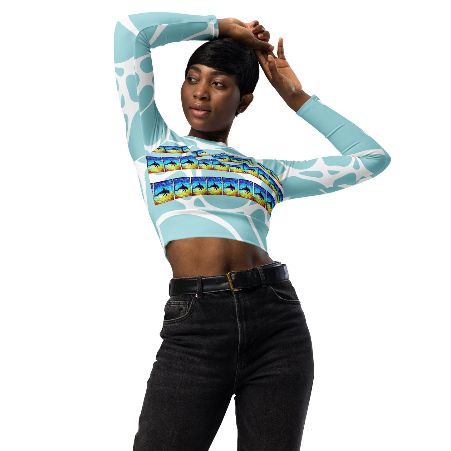 long-sleeve crop top #Clear Blue